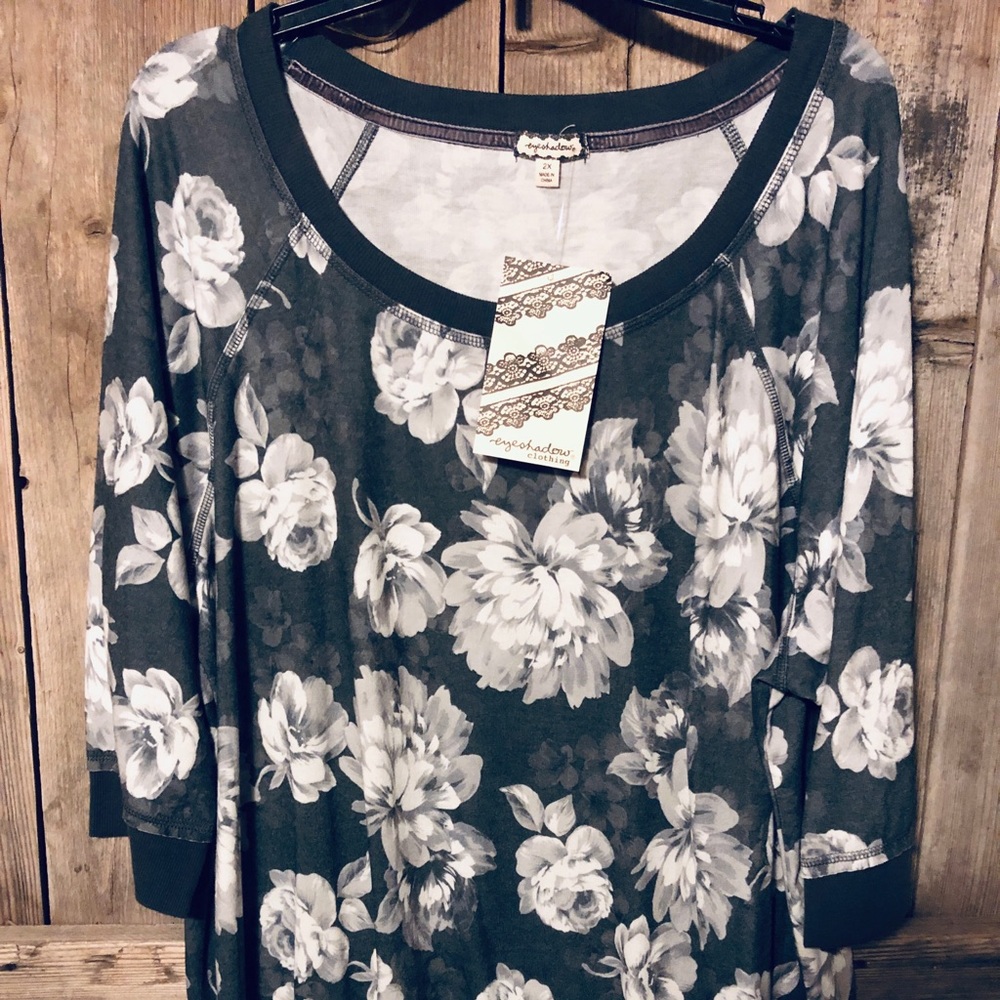 Grey Long sleeve Rose Top
